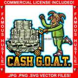 Cash G.O.A.T Gangster Goat Money Stacks Smoking Dollar Sign Smoke Gold Teeth Sneakers Hip Hop Rap Hustler Drip Trap Hood Thug Gang Street Ghetto Quote Art Graphic Design Logo T-Shirt Print Printing JPG PNG SVG Vector Cut File