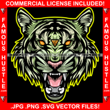 Predator Mean Face Gangster Tiger Dollar $100 Bill Pattern Yellow Eyes Trap Street Hood Ghetto Thug Boss Hustler Drip Savage Gangsta Mafia Mob Famous Hustle Art Graphic Design Logo T-Shirt Print Printing JPG PNG SVG Vector Cut File