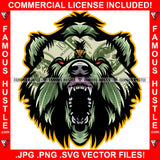 Predator Mean Face Gangster Bear Dollar $100 Bill Pattern Yellow Eyes Trap Street Hood Ghetto Thug Boss Hustler Drip Savage Gangsta Mafia Mob Famous Hustle Art Graphic Design Logo T-Shirt Print Printing JPG PNG SVG Vector Cut File
