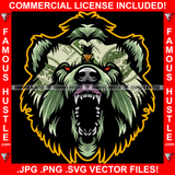 Predator Mean Face Gangster Bear Dollar $100 Bill Pattern Yellow Eyes Trap Street Hood Ghetto Thug Boss Hustler Drip Savage Gangsta Mafia Mob Famous Hustle Art Graphic Design Logo T-Shirt Print Printing JPG PNG SVG Vector Cut File
