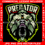 Predator Mean Face Gangster Bear Dollar $100 Bill Pattern Yellow Eyes Trap Street Hood Ghetto Thug Boss Hustler Drip Savage Gangsta Mafia Mob Famous Hustle Quote Art Graphic Design Logo T-Shirt Print Printing JPG PNG SVG Vector Cut File