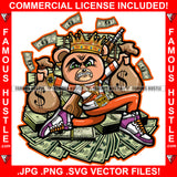On The Run Gangster Angry Mean Face King Teddy Bear Falling Cash Money Bags Gold Jewelry Machine Gun Hip Hop Rap Rich Rapper Trap Plug Hood Ghetto Swag Thug Boss Gangsta Art Graphic Design Logo T-Shirt Print Printing JPG PNG SVG Vector Cut File