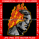 Burn Man Face Statue Fire Half Face Yellow Eyes Hip Hop Rap Plug Trap Street Hood Ghetto Thug Hustler Flex Drip Famous Hustle Art Graphic Design Logo T-Shirt Print Printing JPG PNG SVG Vector Cut File