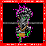 Trap Life Man Face Statue Gold Jewelry Necklace Eyes Green Dripping Tattoo Hip Hop Rap Hustler Drip Trap Hood Thug Street Mafia Mob Ghetto Famous Hustle Art Graphic Design Logo T-Shirt Print Printing JPG PNG SVG Vector Cut File