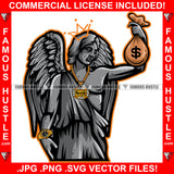 Street Angel Demon Beautiful Lady Statue Wings Gangster Gold Jewelry Cash Money Bag Hip Hop Rap Drip Hood Street Mafia Mob Ghetto Famous Hustle Art Graphic Design Logo T-Shirt Print Printing JPG PNG SVG Vector Cut File