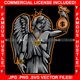 Street Angel Demon Beautiful Lady Statue Wings Gangster Gold Jewelry Cash Money Bag Hip Hop Rap Drip Hood Street Mafia Mob Ghetto Famous Hustle Art Graphic Design Logo T-Shirt Print Printing JPG PNG SVG Vector Cut File