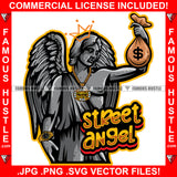 Street Angel Demon Beautiful Lady Statue Wings Gangster Gold Jewelry Cash Money Bag Hip Hop Rap Drip Hood Street Mafia Mob Ghetto Famous Hustle Quote Art Graphic Design Logo T-Shirt Print Printing JPG PNG SVG Vector Cut File