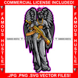 Blessed Street Demon Beautiful Lady Statue Wings Eyes Red Gangster Gold Jewelry Machine Gun Tattoo Hip Hop Rap Drip Hood Street Mafia Mob Ghetto Famous Hustle Art Graphic Design Logo T-Shirt Print Printing JPG PNG SVG Vector Cut File