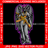 Blessed Street Demon Beautiful Lady Statue Wings Eyes Red Gangster Gold Jewelry Machine Gun Tattoo Hip Hop Rap Drip Hood Street Mafia Mob Ghetto Famous Hustle Art Graphic Design Logo T-Shirt Print Printing JPG PNG SVG Vector Cut File