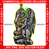 Bless My Hustle Dripping Street Demon Statue Wings Gold Jewelry Watch Machine Gun Tattoo Hip Hop Rap Drip Hood Street Mafia Mob Ghetto Famous Hustle Art Graphic Design Logo T-Shirt Print Printing JPG PNG SVG Vector Cut File