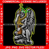 Bless My Hustle Dripping Street Demon Statue Wings Gold Jewelry Watch Machine Gun Tattoo Hip Hop Rap Drip Hood Street Mafia Mob Ghetto Famous Hustle Art Graphic Design Logo T-Shirt Print Printing JPG PNG SVG Vector Cut File