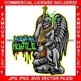Bless My Hustle Dripping Street Demon Statue Wings Gold Jewelry Watch Machine Gun Tattoo Hip Hop Rap Drip Hood Street Mafia Mob Ghetto Famous Hustle Quote Art Graphic Design Logo T-Shirt Print Printing JPG PNG SVG Vector Cut File