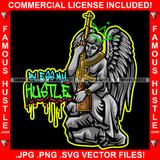 Bless My Hustle Dripping Street Demon Statue Wings Gold Jewelry Watch Machine Gun Tattoo Hip Hop Rap Drip Hood Street Mafia Mob Ghetto Famous Hustle Quote Art Graphic Design Logo T-Shirt Print Printing JPG PNG SVG Vector Cut File