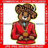 Pimp Life Gangster Boss Teddy Bear Dollar Sign Eyes Alpine Hat Quill Red Coat Dress Gold Jewelry Street Ghetto Hip Hop Rap Rapper Hustle Art Graphic Design Logo T-Shirt Print Printing JPG PNG SVG Vector Cut File