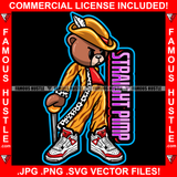 Straight Pimp Gangster Boss Teddy Bear Angry Mean Face Dress Alpine Hat Quill Sneakers Street Ghetto Hip Hop Rap Rapper Hustle Quote Art Graphic Design Logo T-Shirt Print Printing JPG PNG SVG Vector Cut File