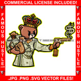 The Boss Dripping Gangster Teddy Bear King Angry Face Gold Gun Dollar Smoke Cash Money Bags $100 Bill Pattern Clothes Outfit Tattoo Hip Hop Rap Street Hustling Famous Hustle Drip Rich Art Graphic Design Logo Print Printing Vector SVG Cut File