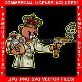 The Boss Dripping Gangster Teddy Bear King Angry Face Gold Gun Dollar Smoke Cash Money Bags $100 Bill Pattern Clothes Outfit Tattoo Hip Hop Rap Street Hustling Famous Hustle Drip Rich Art Graphic Design Logo Print Printing Vector SVG Cut File
