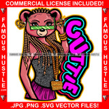 Cuttie Sexy Female Teddy Bear Hot Glamorous Short Dress Hair Dread Locks Glasses Gold Jewelry Chain Pretty Hip Hop Swag Hustling Savage Flex Drip Famous Pinup Pin Up Quote Art Graphic Design Logo T-Shirt Print Printing JPG PNG SVG Vector Cut File