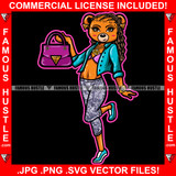 Classy Sexy Female Teddy Bear Hot Glamorous Short Dress Hair Dread Locks Pink Hand Bag Gold Jewelry Chain Pretty Hip Hop Swag Hustling Savage Flex Drip Famous Pinup Pin Up Art Graphic Design Logo T-Shirt Print Printing JPG PNG SVG Vector Cut File