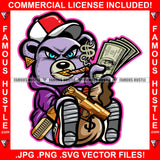 Hustler Gangster Angry Mean Face Teddy Bear Cash Money Bag Cap Smoking Cigar Gold Teeth Jewelry Pistol Gun Hip Hop Rap Rich Rapper Plug Hood Ghetto Swag Boss Gangsta Art Graphic Design Logo T-Shirt Print Printing JPG PNG SVG Vector Cut File