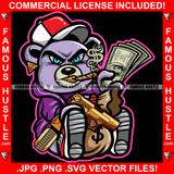 Hustler Gangster Angry Mean Face Teddy Bear Cash Money Bag Cap Smoking Cigar Gold Teeth Jewelry Pistol Gun Hip Hop Rap Rich Rapper Plug Hood Ghetto Swag Boss Gangsta Art Graphic Design Logo T-Shirt Print Printing JPG PNG SVG Vector Cut File