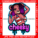 Cheeky Dripping Sexy Female Teddy Bear Hot Glamorous Short Dress Purple Hair Dread Locks Gold Jewelry Chain Pretty Hip Hop Swag Hustling Savage Flex Drip Famous Pinup Pin Up Quote Art Graphic Design Logo T-Shirt Print Printing JPG PNG SVG Vector Cut File