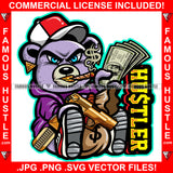 Hustler Gangster Angry Mean Face Teddy Bear Cash Money Bag Cap Smoking Cigar Gold Teeth Jewelry Pistol Gun Hip Hop Rap Rich Rapper Plug Hood Ghetto Swag Boss Gangsta Quote Art Graphic Design Logo T-Shirt Print Printing JPG PNG SVG Vector Cut File