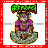 Got Money Gangster Teddy Bear Body Muscles Cash Diamond Gold Jewelry Watch Dread Locks Hip Hop Rap Rich Rapper Trap Plug Ghetto Swag Thug Gangsta Savage Quote Art Graphic Design Logo T-Shirt Print Printing JPG PNG SVG Vector Cut File