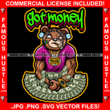 Got Money Gangster Teddy Bear Body Muscles Cash Diamond Gold Jewelry Watch Dread Locks Hip Hop Rap Rich Rapper Trap Plug Ghetto Swag Thug Gangsta Savage Quote Art Graphic Design Logo T-Shirt Print Printing JPG PNG SVG Vector Cut File
