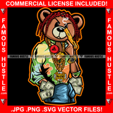 Swag Gangster Teddy Bear Cash Money Diamond Gold Jewelry Pistol Gun Dread Locks Hip Hop Rap Rich Rapper Trap Plug Ghetto Swag Thug Gangsta Savage Art Graphic Design Logo T-Shirt Print Printing JPG PNG SVG Vector Cut File