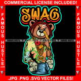 Swag Gangster Teddy Bear Cash Money Diamond Gold Jewelry Pistol Gun Dread Locks Hip Hop Rap Rich Rapper Trap Plug Ghetto Swag Thug Gangsta Savage Quote Art Graphic Design Logo T-Shirt Print Printing JPG PNG SVG Vector Cut File