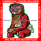 Chillin' Gangster Teddy Bear Cash Money Diamond Sunglasses Gold Jewelry Dread Locks Hip Hop Rap Rich Rapper Trap Plug Ghetto Swag Thug Gangsta Savage Art Graphic Design Logo T-Shirt Print Printing JPG PNG SVG Vector Cut File