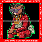 Chillin' Gangster Teddy Bear Cash Money Diamond Sunglasses Gold Jewelry Dread Locks Hip Hop Rap Rich Rapper Trap Plug Ghetto Swag Thug Gangsta Savage Art Graphic Design Logo T-Shirt Print Printing JPG PNG SVG Vector Cut File