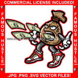 Bag Cash Gangster Cartoon Character Throwing Money From Face Gold Teeth Jewelry Sneakers Hip Hop Rap Plug Trap Hood Ghetto Swag Thug Boss Hustling Trench Drip Savage Art Graphic Design Logo T-Shirt Print Printing JPG PNG SVG Vector Cut File