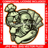 Famous Hustle Gangster President Ben Franklin Face $100 Dollar Billcash On The Job  Money Bag Pointing Gun Gold Teeth Hip Hop Rap Plug Trap Street Hood Ghetto Thug Hustler Hustling Drip Rich Art Graphic Design Logo Print Printing Vector SVG Cut File