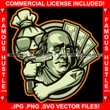 Famous Hustle Gangster President Ben Franklin Face $100 Dollar Billcash On The Job  Money Bag Pointing Gun Gold Teeth Hip Hop Rap Plug Trap Street Hood Ghetto Thug Hustler Hustling Drip Rich Art Graphic Design Logo Print Printing Vector SVG Cut File