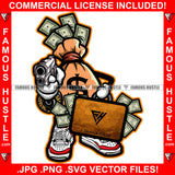 Famous Hustle Cash Money Bag Cartoon Character Machine Gun Bullets $100 Suitcase Dollar Sign Tattoo Hip Hop Rap Plug Trap Street Hood Swag Thug Drip Dripping Art Graphic Design Logo T-Shirt Print Printing JPG PNG SVG Vector Cut File