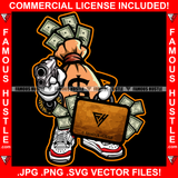 Famous Hustle Cash Money Bag Cartoon Character Machine Gun Bullets $100 Suitcase Dollar Sign Tattoo Hip Hop Rap Plug Trap Street Hood Swag Thug Drip Dripping Art Graphic Design Logo T-Shirt Print Printing JPG PNG SVG Vector Cut File