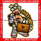 Famous Hustle Cash Money Bag Cartoon Character Machine Gun Bullets $100 Suitcase Dollar Sign Tattoo Hip Hop Rap Plug Trap Street Hood Swag Thug Drip Dripping Quote Art Graphic Design Logo T-Shirt Print Printing JPG PNG SVG Vector Cut File