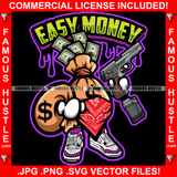 Easy Money Bag Gangster Cartoon Character Cash Bag Face Bandanna Gun Dollar Sign Tattoo Hip Hop Rap Plug Trap Street Hood Ghetto Swag Thug Boss Hustling Trench Drip Savage Quote Art Graphic Design Logo T-Shirt Print Printing JPG PNG SVG Vector Cut File