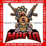 Mafia Money Bag Gangster Cartoon Character Cash Bundles Machine Guns Gold Jewelry Dollar Sign Tattoo Hip Hop Rap Plug Trap Street Hood Swag Thug Boss Trench Drip Savage Quote Art Graphic Design Logo T-Shirt Print Printing JPG PNG SVG Vector Cut File