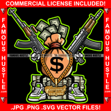 Mafia Money Bag Gangster Cartoon Character Cash Bundles Machine Guns Gold Jewelry Dollar Sign Tattoo Hip Hop Rap Plug Trap Street Hood Swag Thug Boss Trench Drip Savage Art Graphic Design Logo T-Shirt Print Printing JPG PNG SVG Vector Cut File