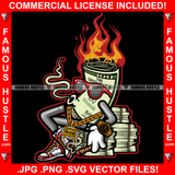 Got Money Gangster 100 Dollar Bill Money Roll Smoking Fire Cash Bundles Sunglasses Gold Jewelry Hip Hop Hat Cap Sneakers Hip Hop Rap Drip Plug Trap Hood Tattoo Cartoon Character Ghetto Art Graphic Design Logo Print Printing Vector SVG Cut File