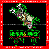 Money & Power Gangster 100 Dollar Bill Money Roll Sunglasses Gold Teeth Jewelry Flying Hero Cape Hip Hop Hat Cap Sneakers Hip Hop Rap Drip Plug Trap Hood Tattoo Cartoon Character Ghetto Quote Art Graphic Design Logo Print Printing Vector SVG Cut File