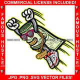 Money & Power Gangster 100 Dollar Bill Money Roll Sunglasses Gold Teeth Jewelry Flying Hero Cape Hip Hop Hat Cap Sneakers Hip Hop Rap Drip Plug Trap Hood Tattoo Cartoon Character Ghetto Art Graphic Design Logo Print Printing Vector SVG Cut File