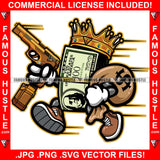 Get Money King Gangster 100 Dollar Bill Money Roll Gold Gun Cash Bag Hip Hop Hat Cap Sneakers Hip Hop Rap Hustler Drip Plug Trap Hood Tattoo Cartoon Character Ghetto Art Graphic Design Logo Print Printing Vector SVG Cut File