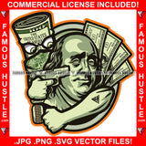Famous Gangster President Ben Franklin Face $100 Dollar Billcash Money Bag Pointing Gun Face Bandanna Another Day Another Pay Day Hip Hop Rap Plug Trap Hood Ghetto Thug Hustling Drip Rich Art Graphic Design Logo Print Printing Vector SVG Cut File