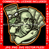 Famous Gangster President Ben Franklin Face $100 Dollar Billcash Money Bag Pointing Gun Face Bandanna Another Day Another Pay Day Hip Hop Rap Plug Trap Hood Ghetto Thug Hustling Drip Rich Art Graphic Design Logo Print Printing Vector SVG Cut File