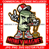 Money Magnet Gangster 100 Dollar Bill Money Roll Smoking Gold Necklace Jewelry Sneakers Hip Hop Hat Cap Sneakers Hip Hop Rap Drip Plug Trap Hood Tattoo Cartoon Character Ghetto Quote Art Graphic Design Logo Print Printing Vector SVG Cut File
