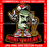 Money Magnet Gangster 100 Dollar Bill Money Roll Smoking Gold Necklace Jewelry Sneakers Hip Hop Hat Cap Sneakers Hip Hop Rap Drip Plug Trap Hood Tattoo Cartoon Character Ghetto Quote Art Graphic Design Logo Print Printing Vector SVG Cut File